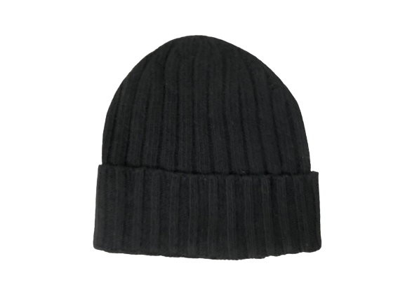 Cashmere Double Ribbed Turn up Beanie Prato Black - Hommard