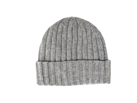 Cashmere Double Ribbed Turn up Beanie Prato Silver Grey - Hommard