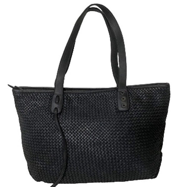 WOVEN LEATHER TOTE BAG - Black